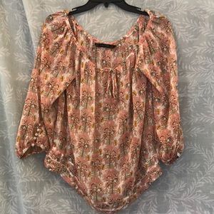 Zara Basic Pink Floral Peasant Boho Blouse